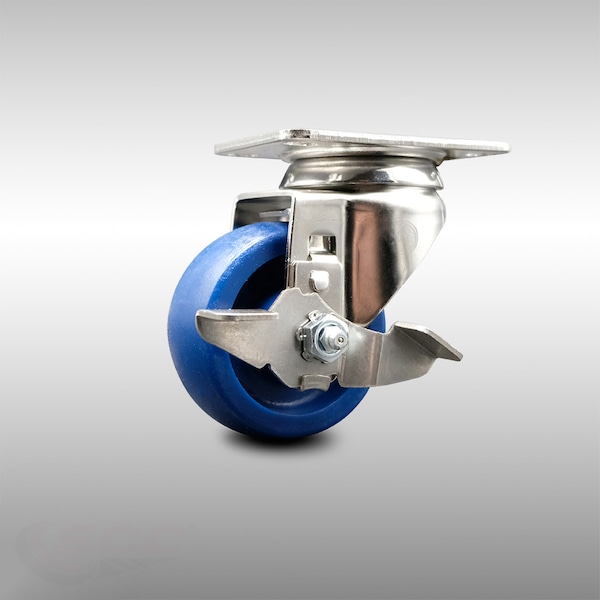 3 Inch 316SS Solid Polyurethane Wheel Swivel Top Plate Caster with Brake SCC